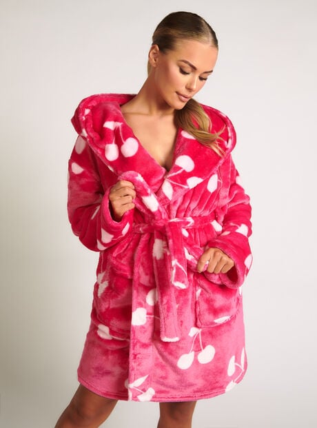 Fluffy cherry short dressing gown
