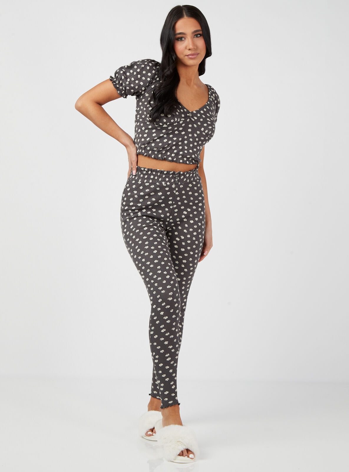 Ditsy pointelle cotton top and leggings 