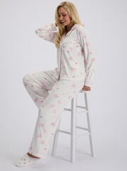 Bow velour long pyjama set