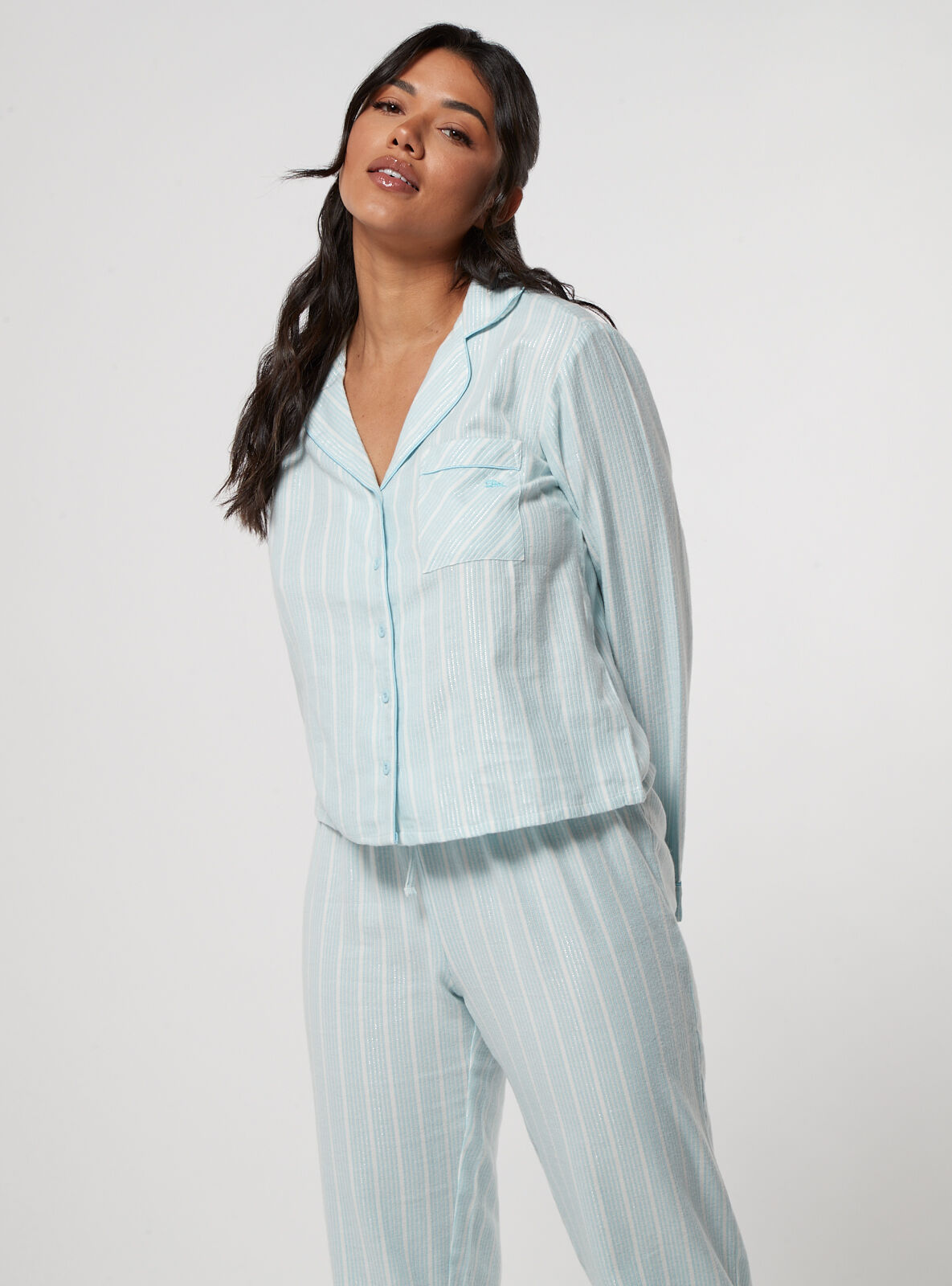 Boux Avenue Stripe cotton pyjama set - Blue Mix - 16