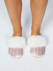 Stripe satin slippers in a bag