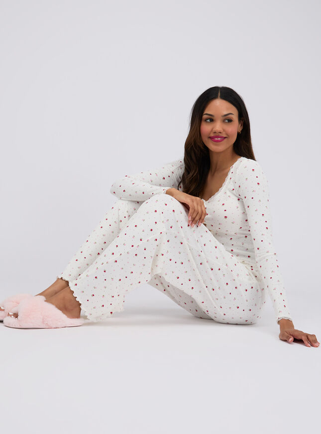 Floral ribbed long pyjama set