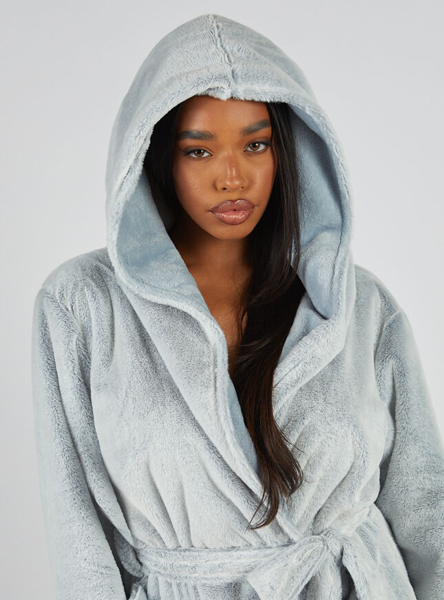 Fluffy frosted fur midi dressing gown