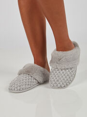 Chenille knitted mule slippers