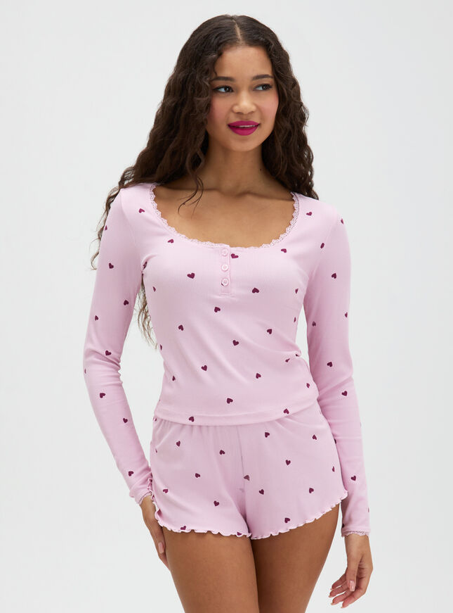 Heart ribbed short pyjama set