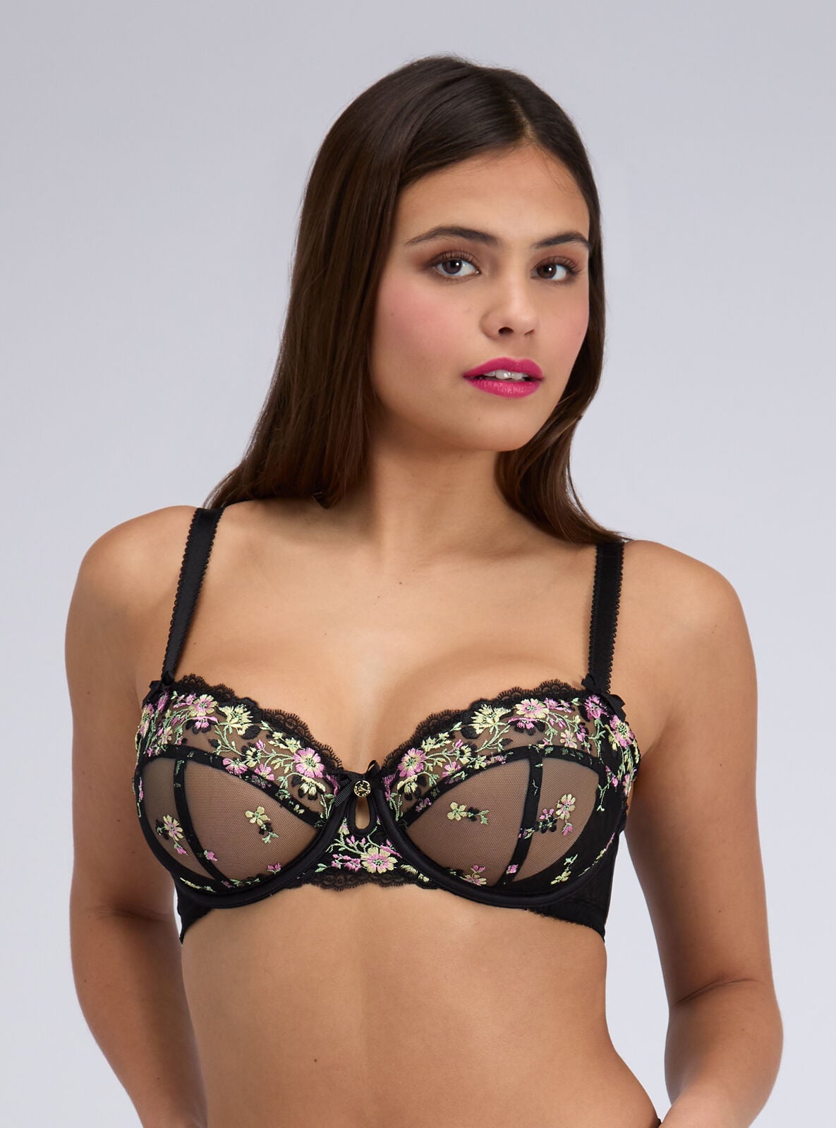 Zinnia embroidered balconette bra | Black Mix | Boux Avenue UK