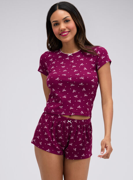Bow ribbed short pyjama set