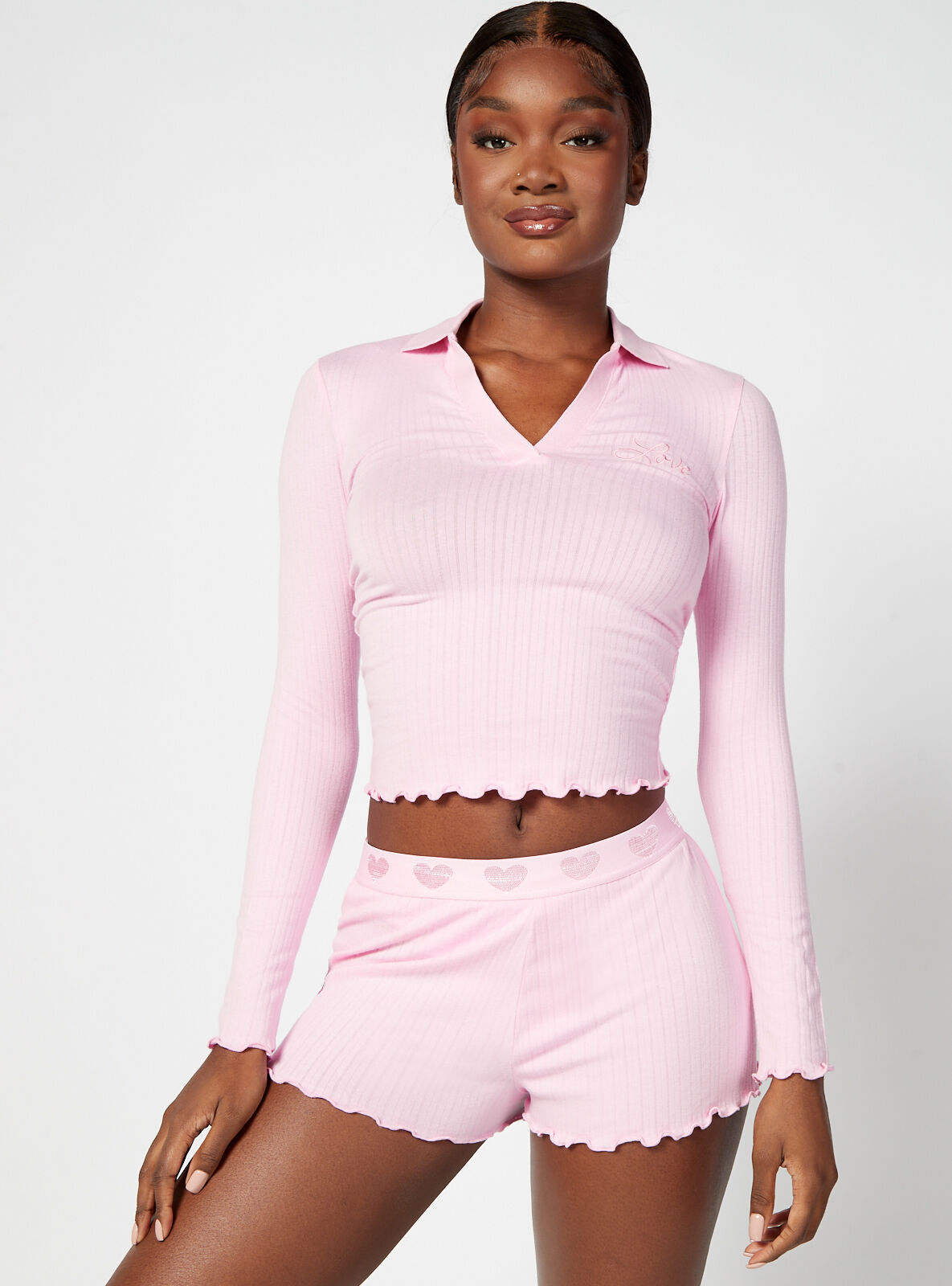 Pink ribbed shorts top