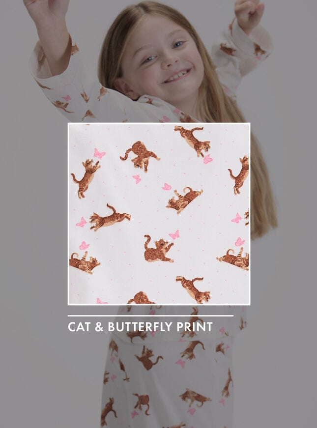 Kids' playful cat fleece pyjamas in a bag