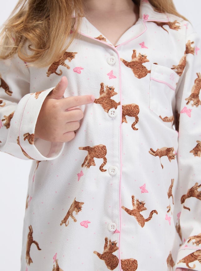Kids' playful cat fleece pyjamas in a bag