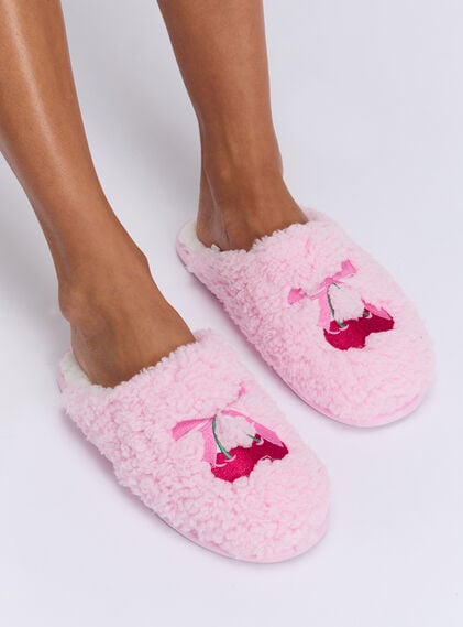 Cherry and bow embroidered mule slippers