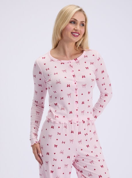 Bow ribbed long pyjama set
