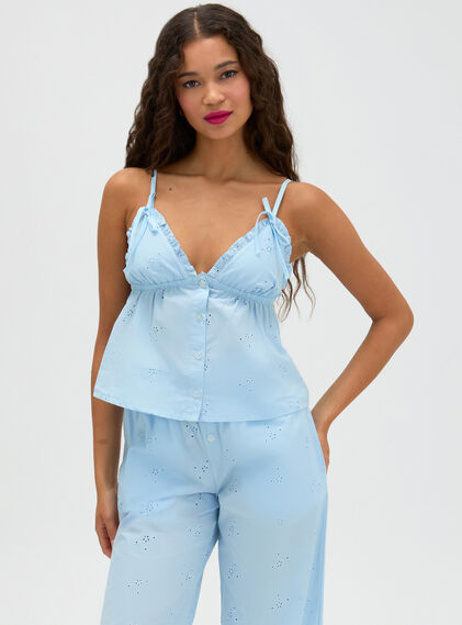 Broderie cotton long pyjama set