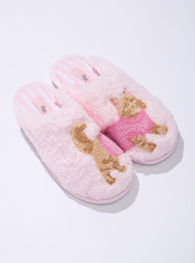 Cat teddy fleece mule slippers