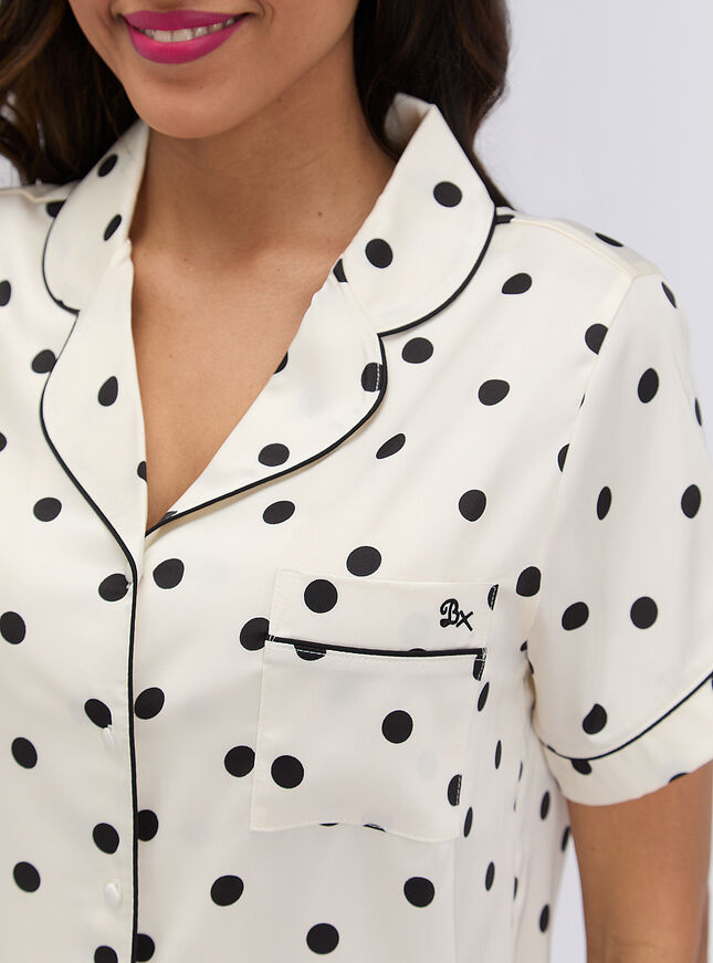 Large polka dot satin short pyjama set