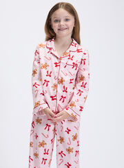 Kids' gingerbread & candy cane fleece pyjamas in a bag