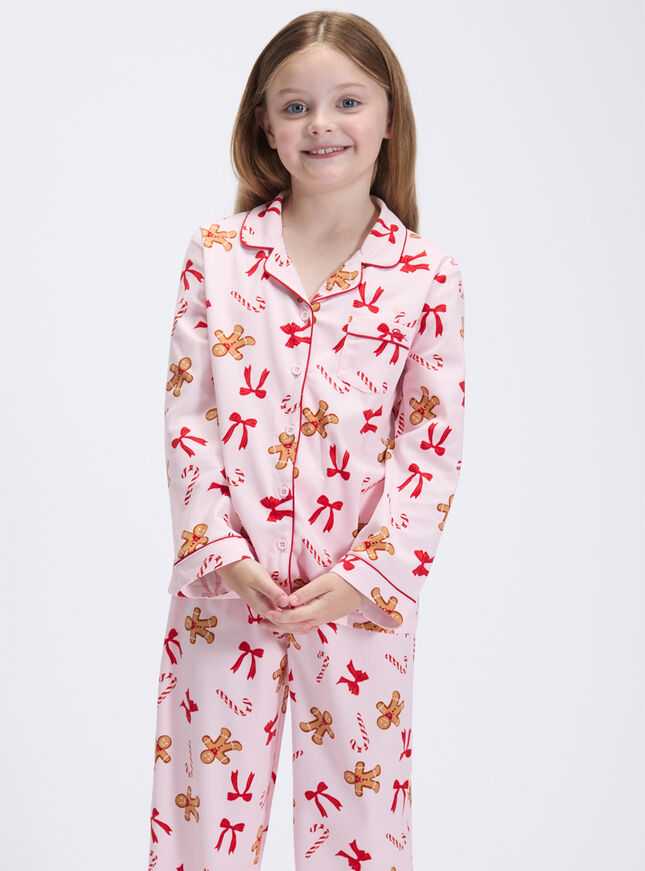 Kids' gingerbread & candy cane fleece pyjamas in a bag