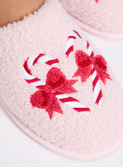 Candy cane embroidered mule slippers