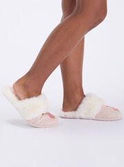 Teddy embroidered fluffy mule slippers