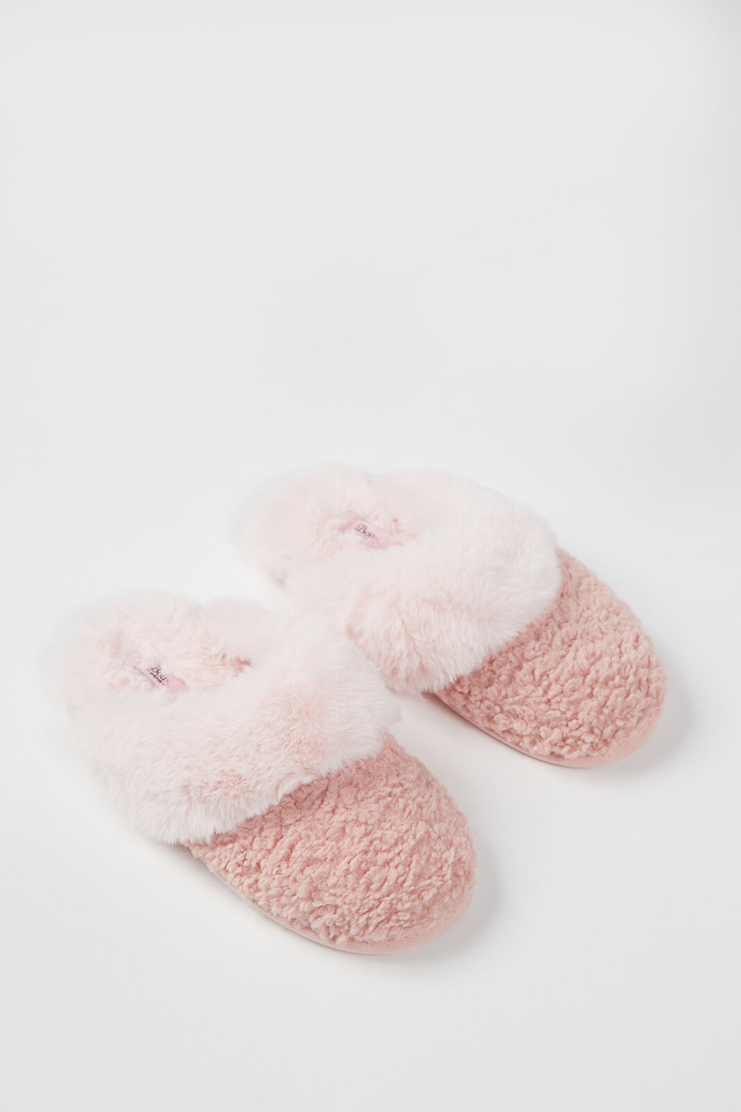 Boux Avenue Borg fur trim mule slippers - Pink Mix - 3-4
