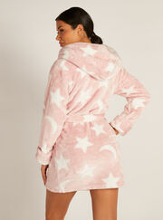 Fluffy star and moon short dressing gown