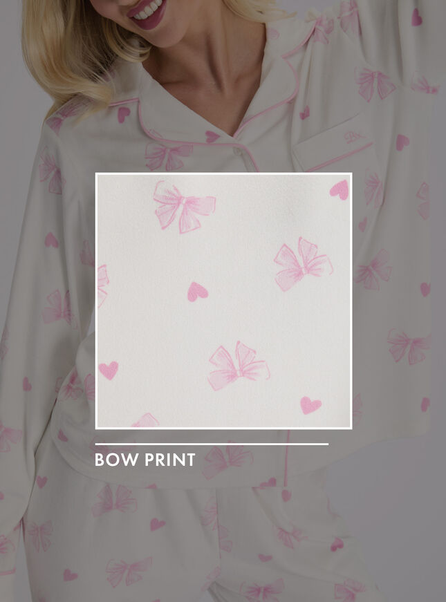 Bow velour long pyjama set
