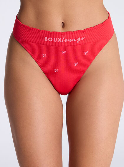 Ribbed seamless bow embroidered thong