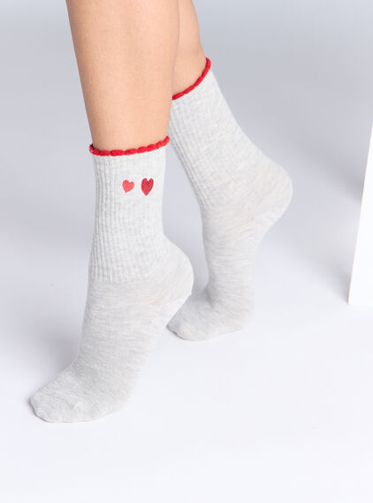 Heart embroidered cotton ankle socks