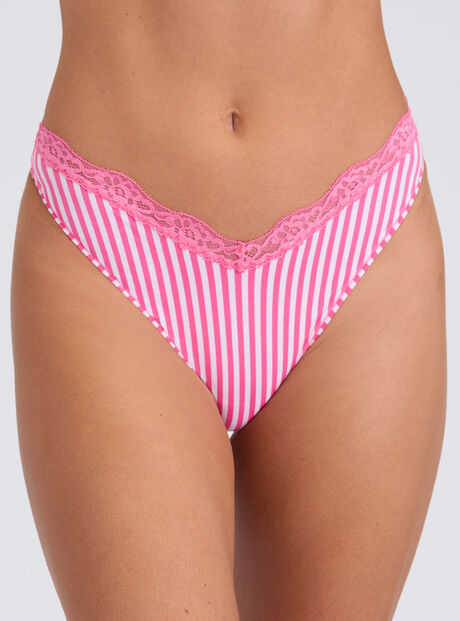 Kaye striped high leg thong