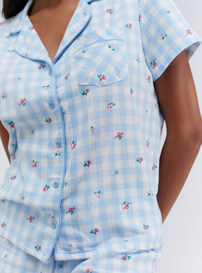 Floral gingham cotton pyjama shorties in a bag