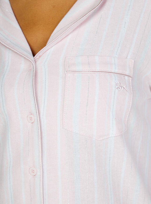 Pink and grey stripe cotton pyjamas in a bag