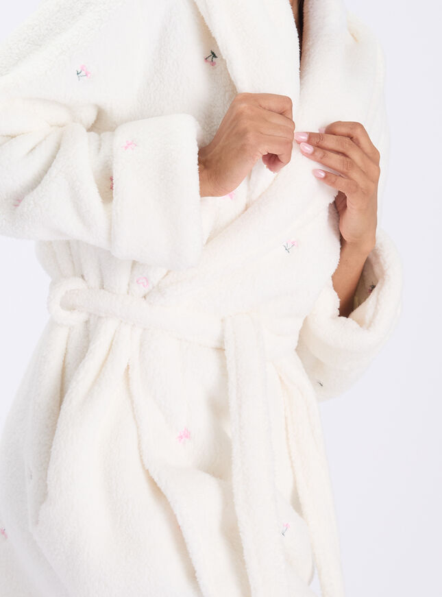 Bow & cherry teddy fleece short dressing gown