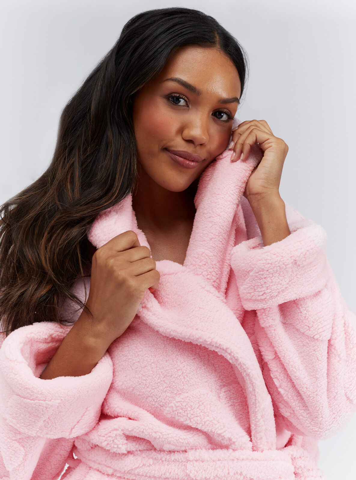 Fluffy bow short dressing gown | Candy Pink | Boux Avenue UK