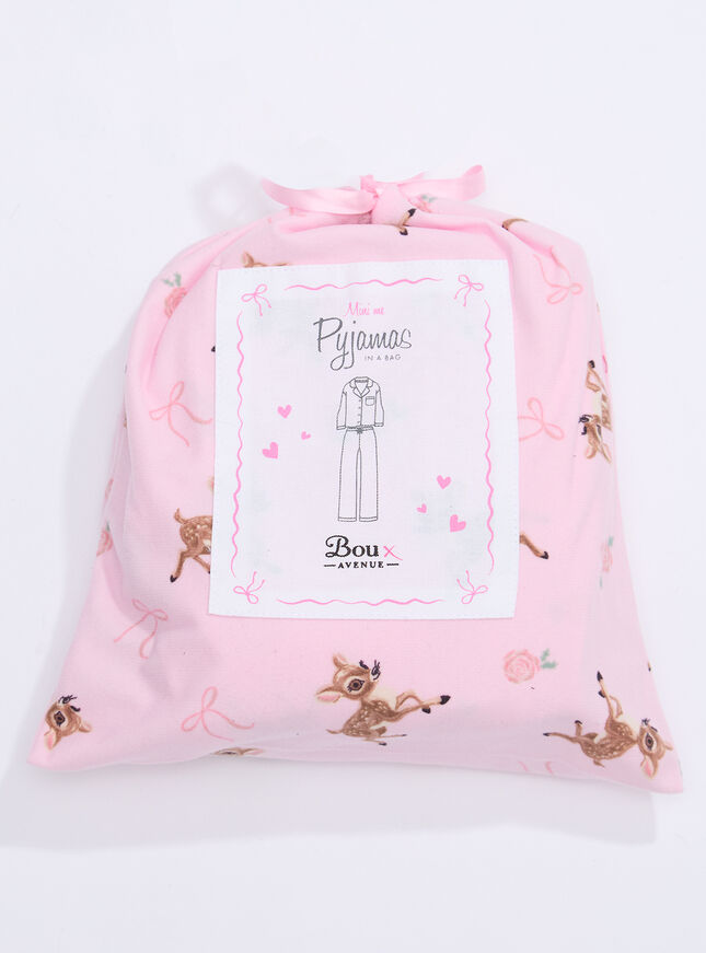 Kids' deer print pyjamas in a bag