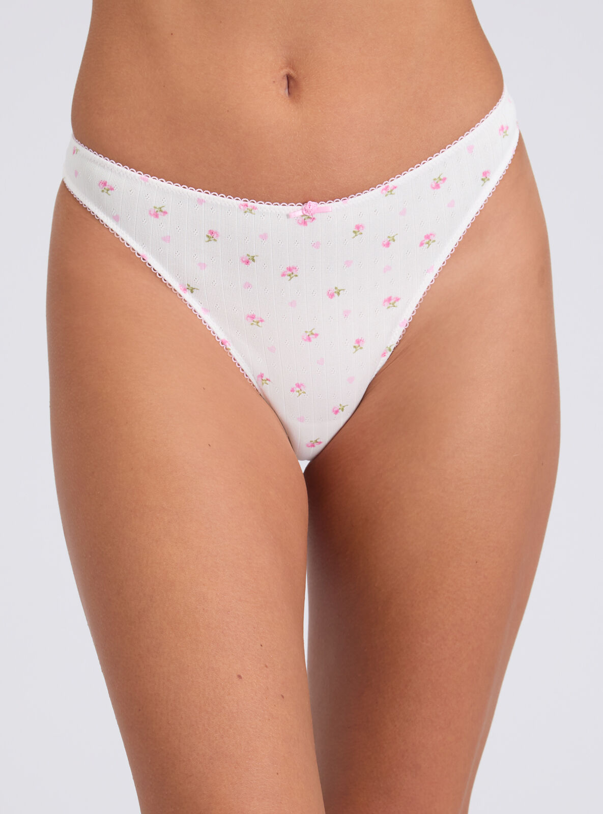 Boux Avenue Rosie pointelle floral thong - Ivory Mix - 10