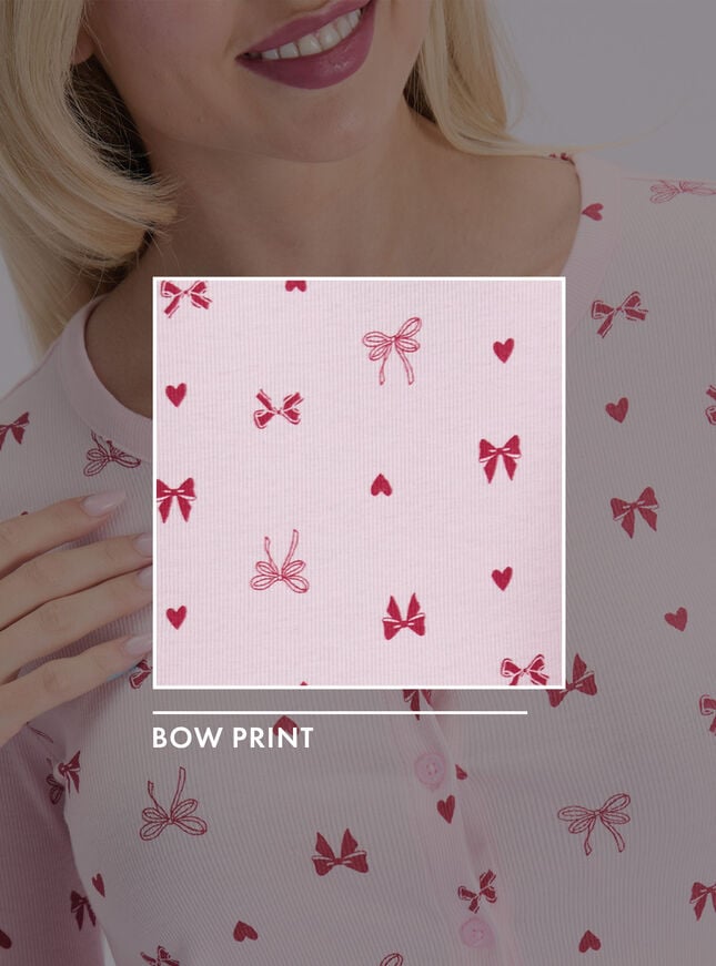 Bow ribbed long pyjama set