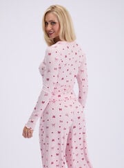 Bow ribbed long pyjama set
