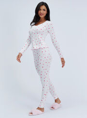 Heart ribbed long pyjama set