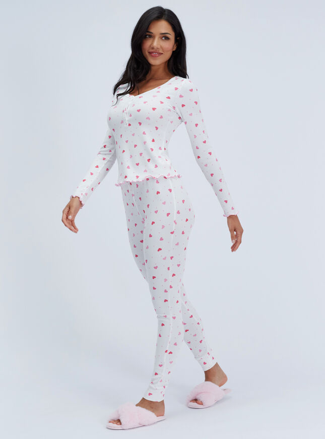 Heart ribbed long pyjama set
