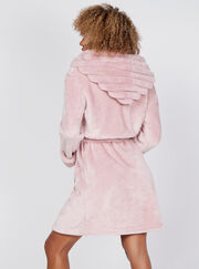Fluffy cut fur trim midi dressing gown