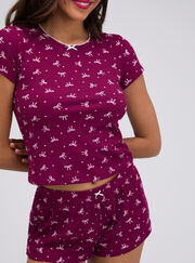 Bow ribbed short pyjama set