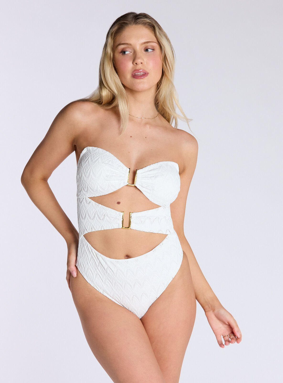 Boux Avenue Adria textured bandeu swimsuit - White - 10 Boux Avenue Adria textured bandeu swimsuit - White - 10