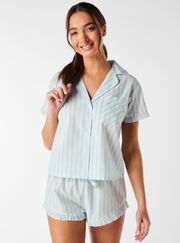 Blue stripe cotton short pyjama set