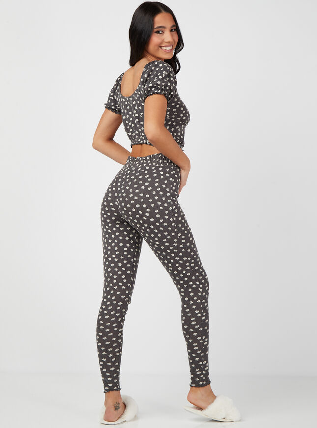 Ditsy pointelle cotton top and leggings set