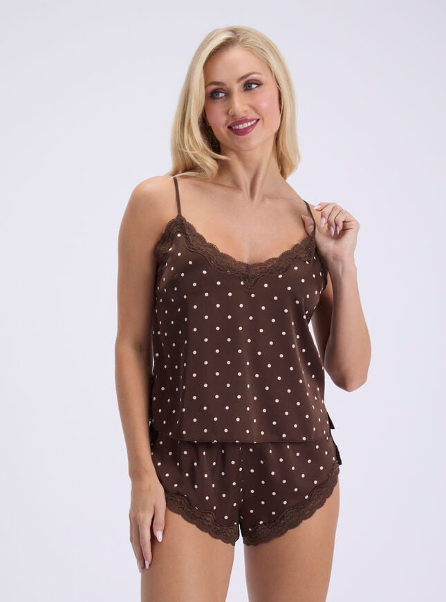 Daisy polka dot satin cami set