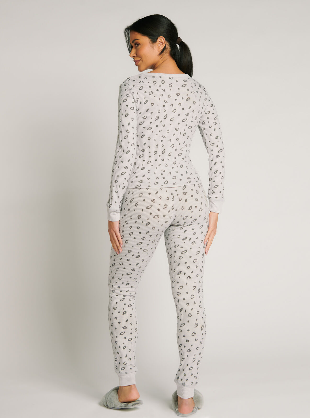 Leopard henley and leggings pyjama set, Grey Mix