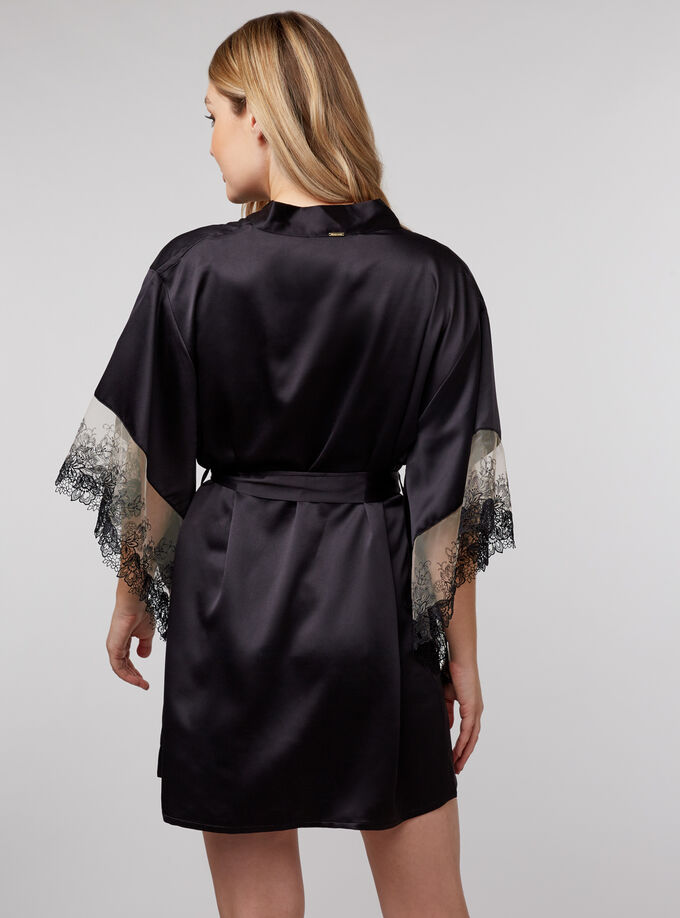 Bouxtique by Boux Avenue guipure lace trim kimono | Black/Nude | Boux ...