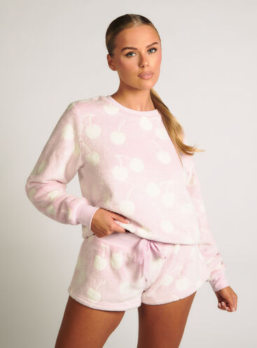 Fluffy cherry short pyjama set
