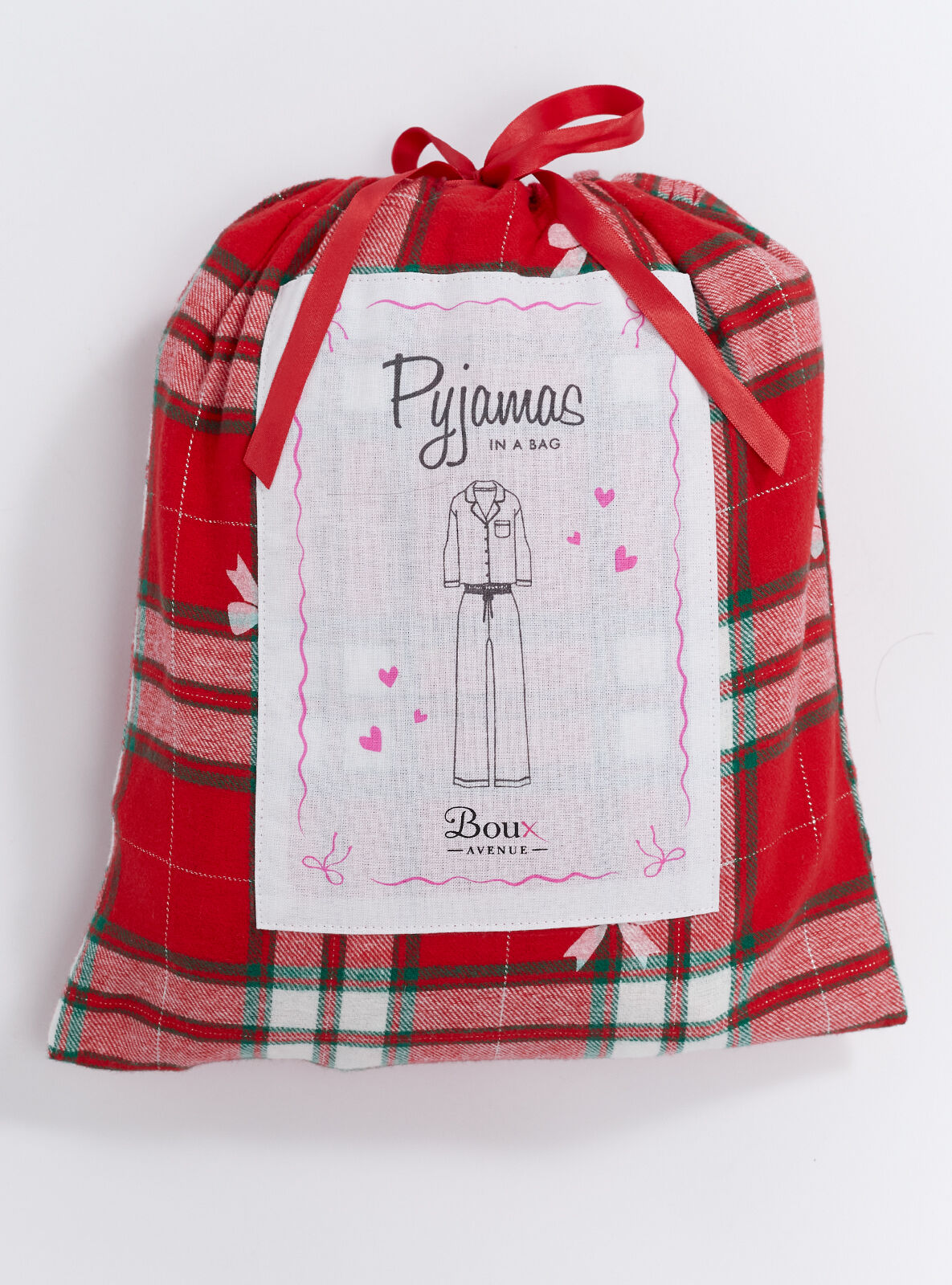 Boux Avenue Bow check cotton pyjamas in a bag - Red Mix - 06
