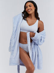 Fluffy striped short dressing gown